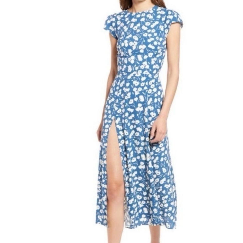 Reformation Gavin Blue and White Floral Midi Dress